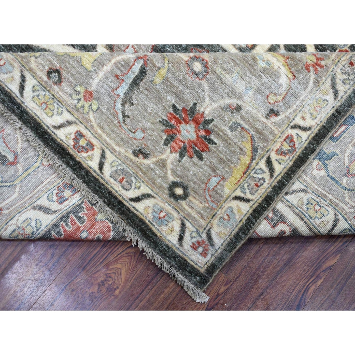 9'3"X11'9" Charcoal Black Afghan Peshawar Soft Wool Hand Knotted Rug