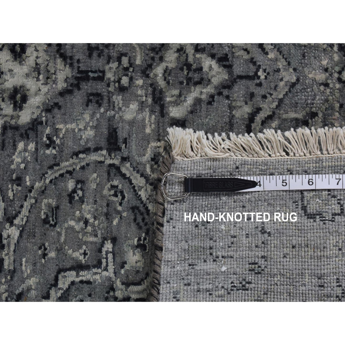 2'9"X7'10" Gray Zoroastrian Design Silk With Wool Hand Knotted Runner Rug