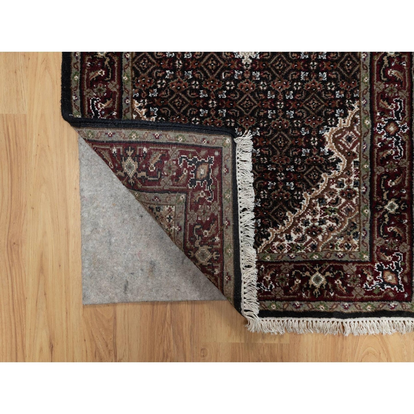 2'7"X24'1" Black Tebraz Mahi Fish Design Hand Knotted Wool Xl Runner Rug