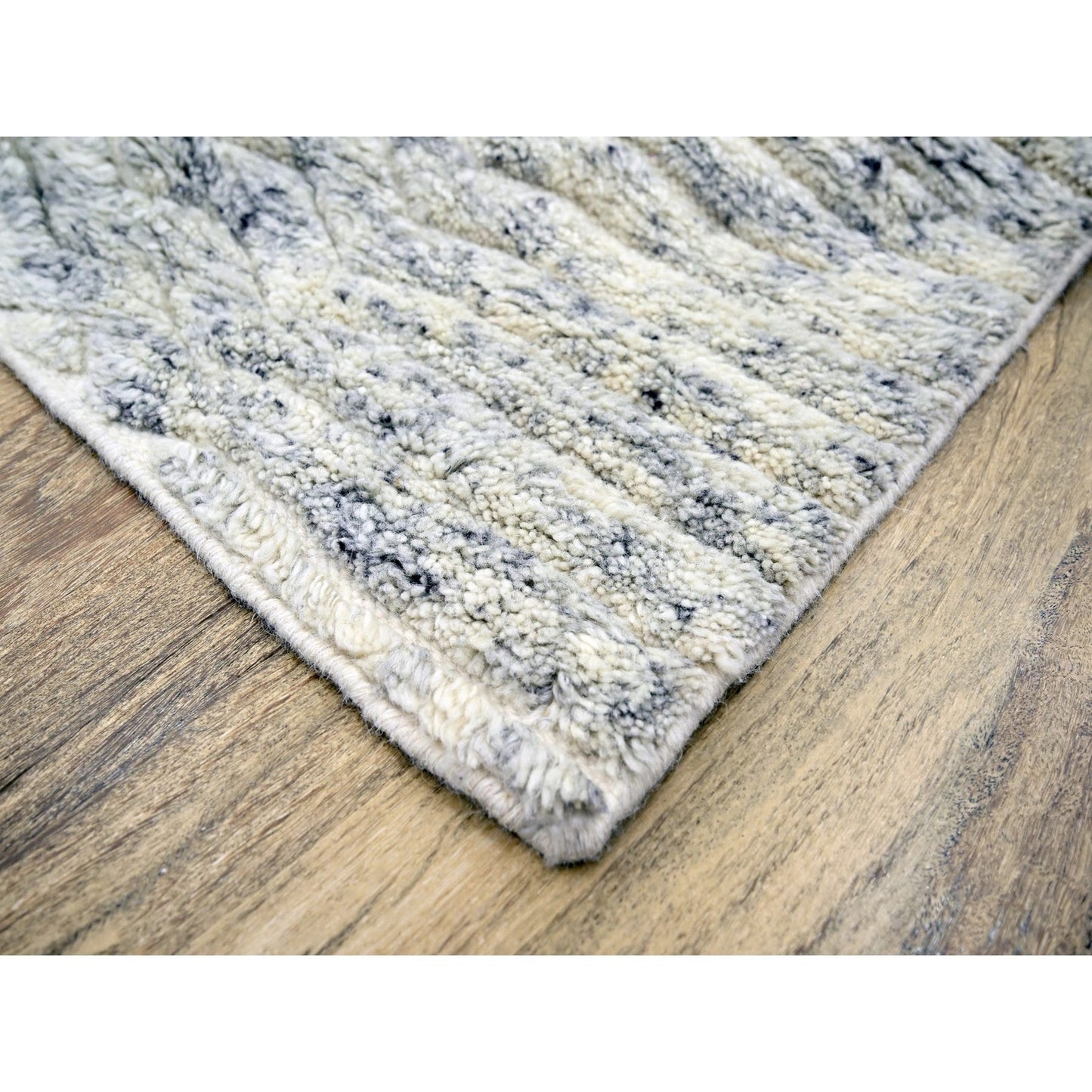 9'4"X11'10" White Textured Pile Moroccan Weave Pure Wool Hand Knotted Rug