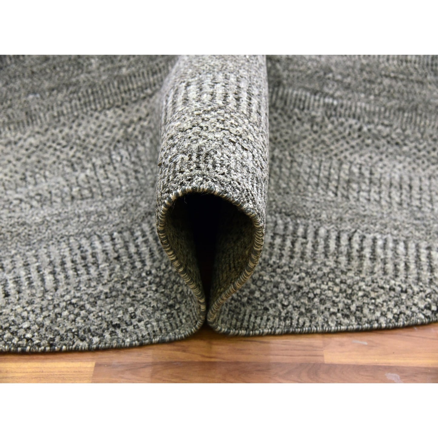 10'X10' Knitting Needles Gray Undyed Wool Hand Knotted Grass Round Rug