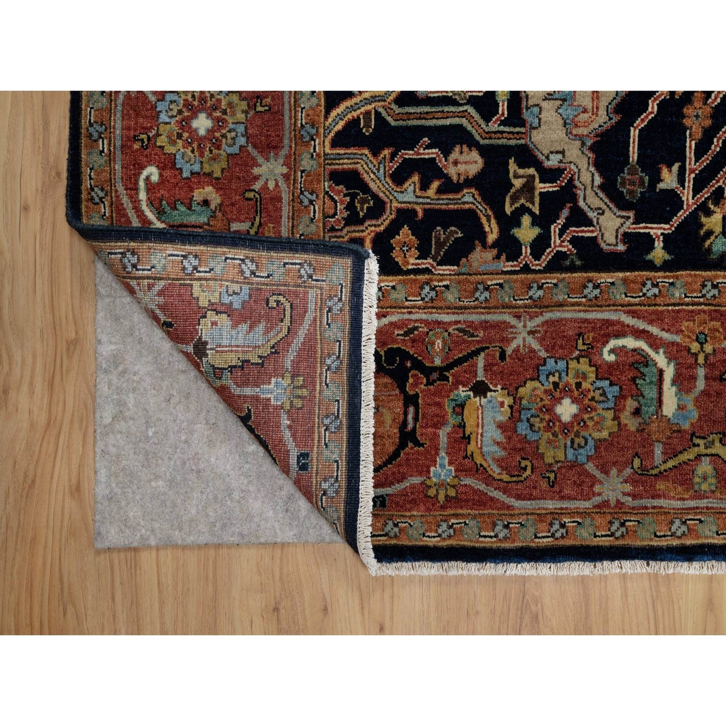 6'2"X9'2" Polo Blue Pure Wool Soft Antiqued Fine Heris Hand Knotted Rug