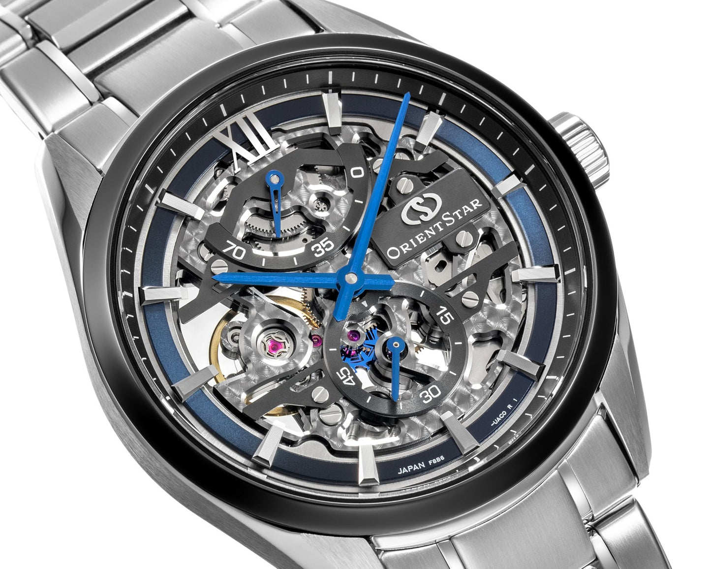Unused Orient Star Skeleton Rk-Az0103L Blue Hand-Wound Unisex Watch In Box