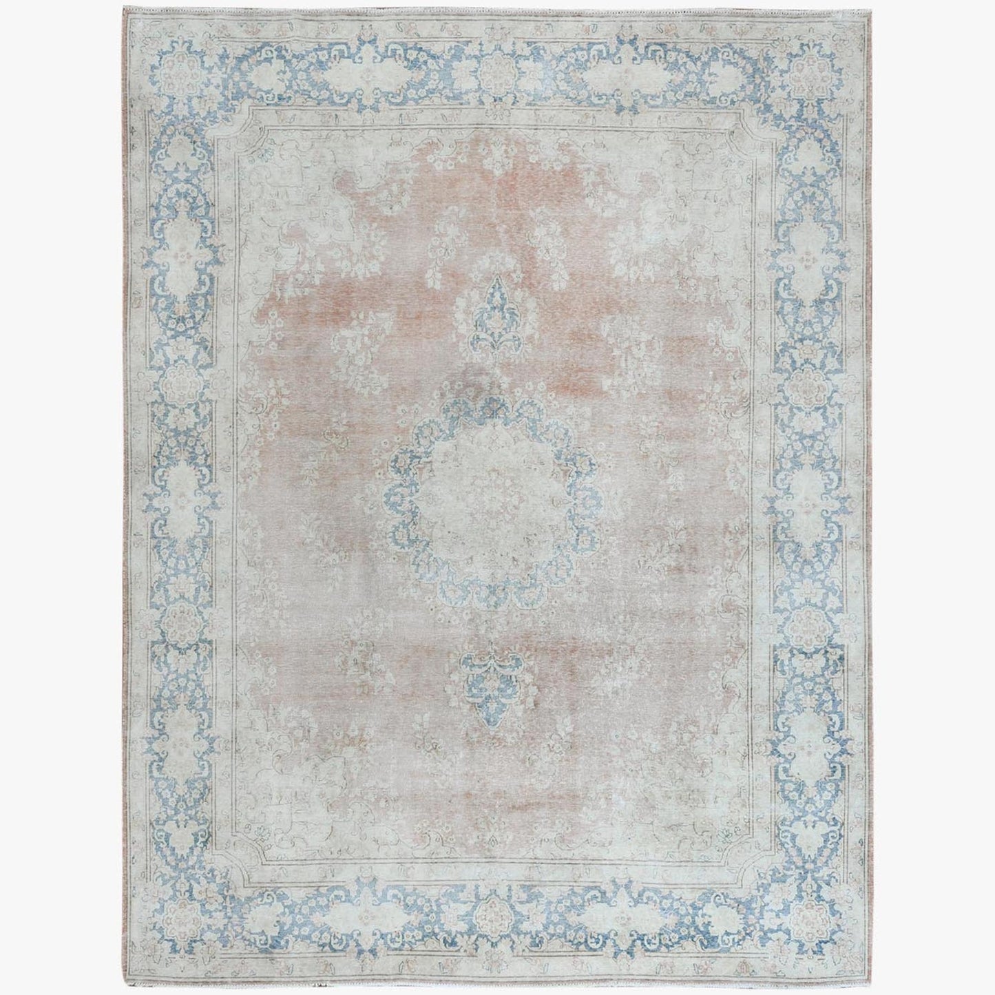 9'8"X12'7" Farsian Karman Clean Sun Faded Pink Wool Hand Knotted Rug