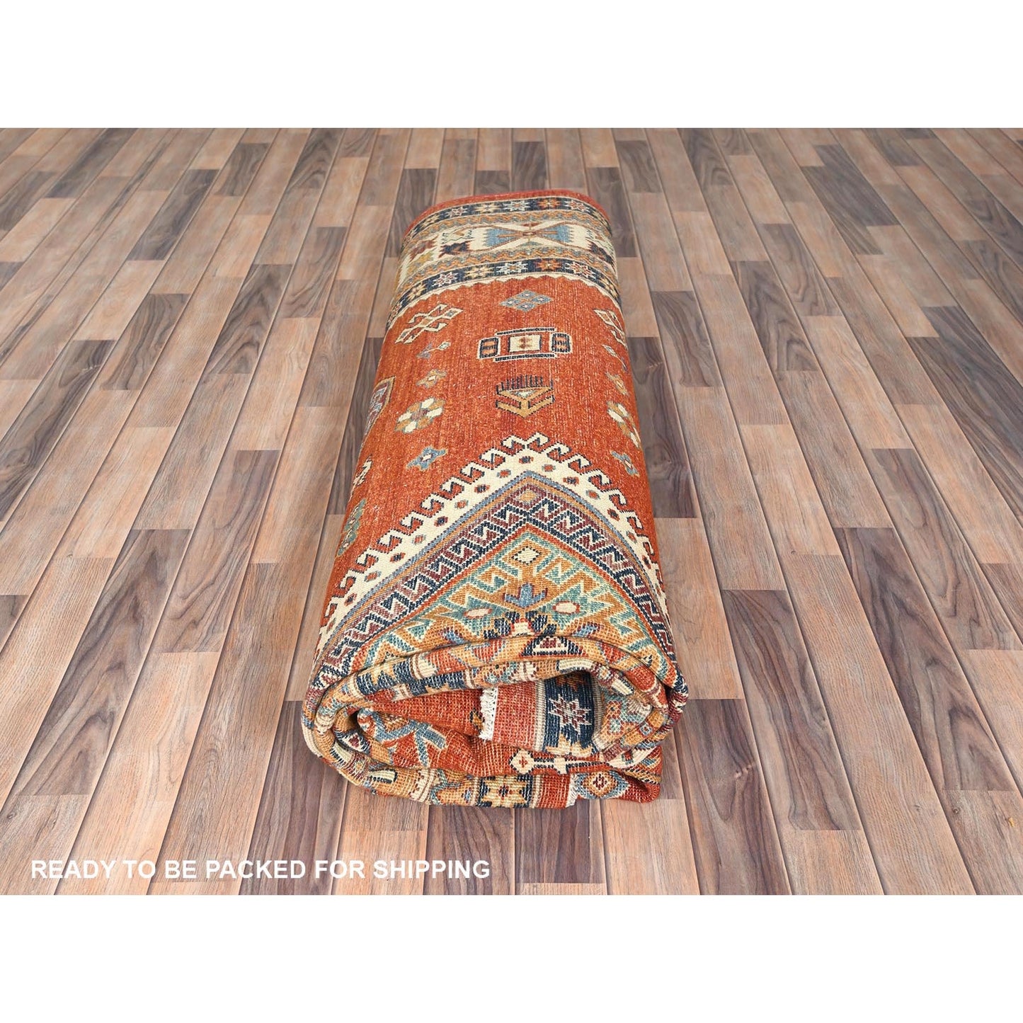 9'X11'9" Crimson Red Special Kazak Wool Hand Knotted Oriental Rug