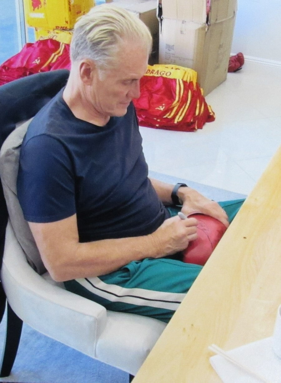 Dolph Lundgren Autographed/Inscr Left Boxing Glove "Balboa Vs Drago" Jsa 184775