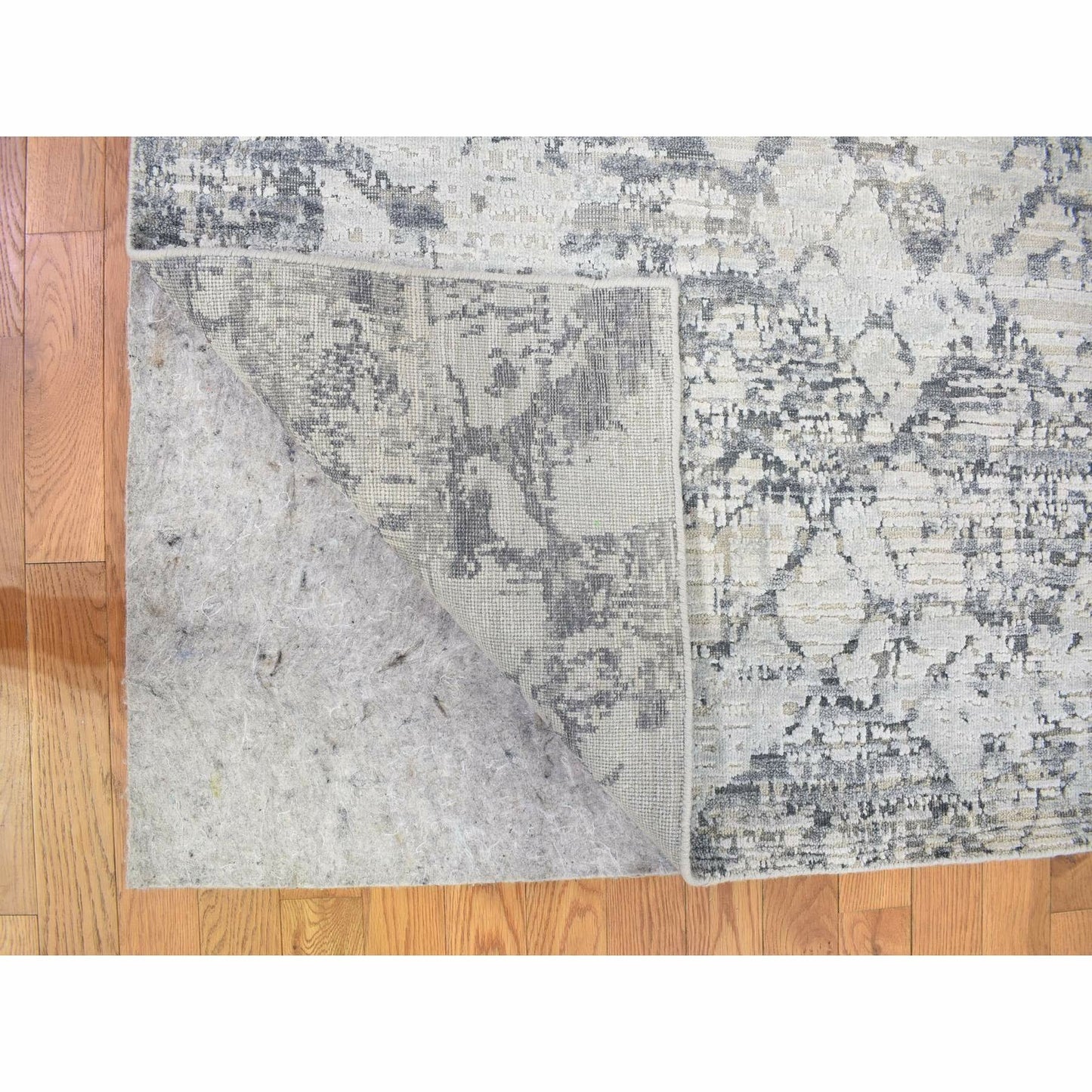 10'1"X14'2" Silk And Textured Wool Gray Hand Knotted Modern Design Rug