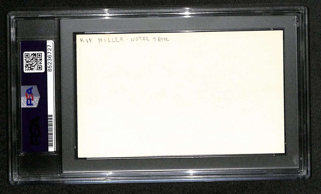 Rip Miller Cfb Hof Signed/Auto 3X5 Index Card Notre Dame Psa/Dna 189016