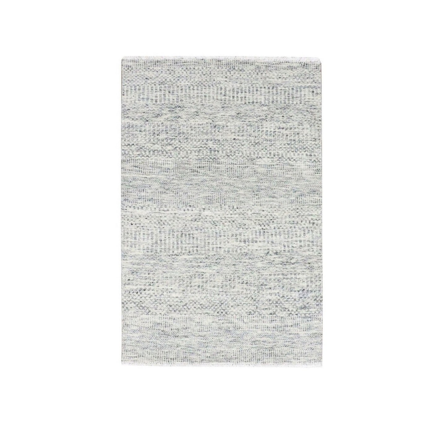 3'X5'1" Gainsboro Gray Grass Design Hand Knotted Undyed Organic Wool Rug