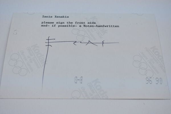 Iannis Xenakis Signed Photo Print With Reverse
