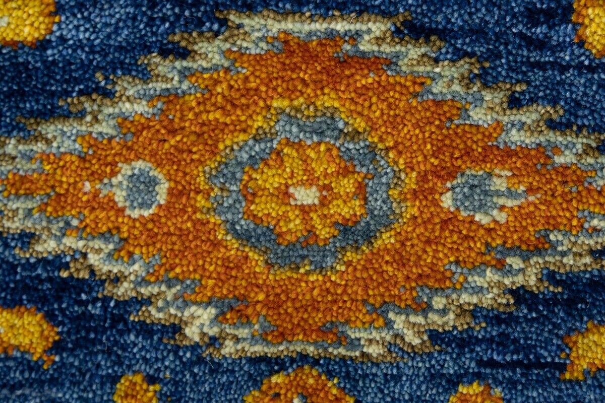 Vintage Style Blue Geometric Kazak Runner Rug
