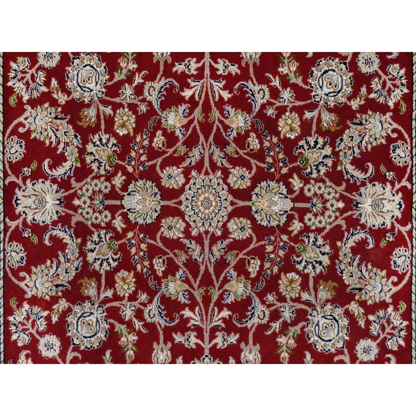 6'X8'10" Cherry Red Nain Flower Design 250 Kpsi Wool Hand Knotted Rug