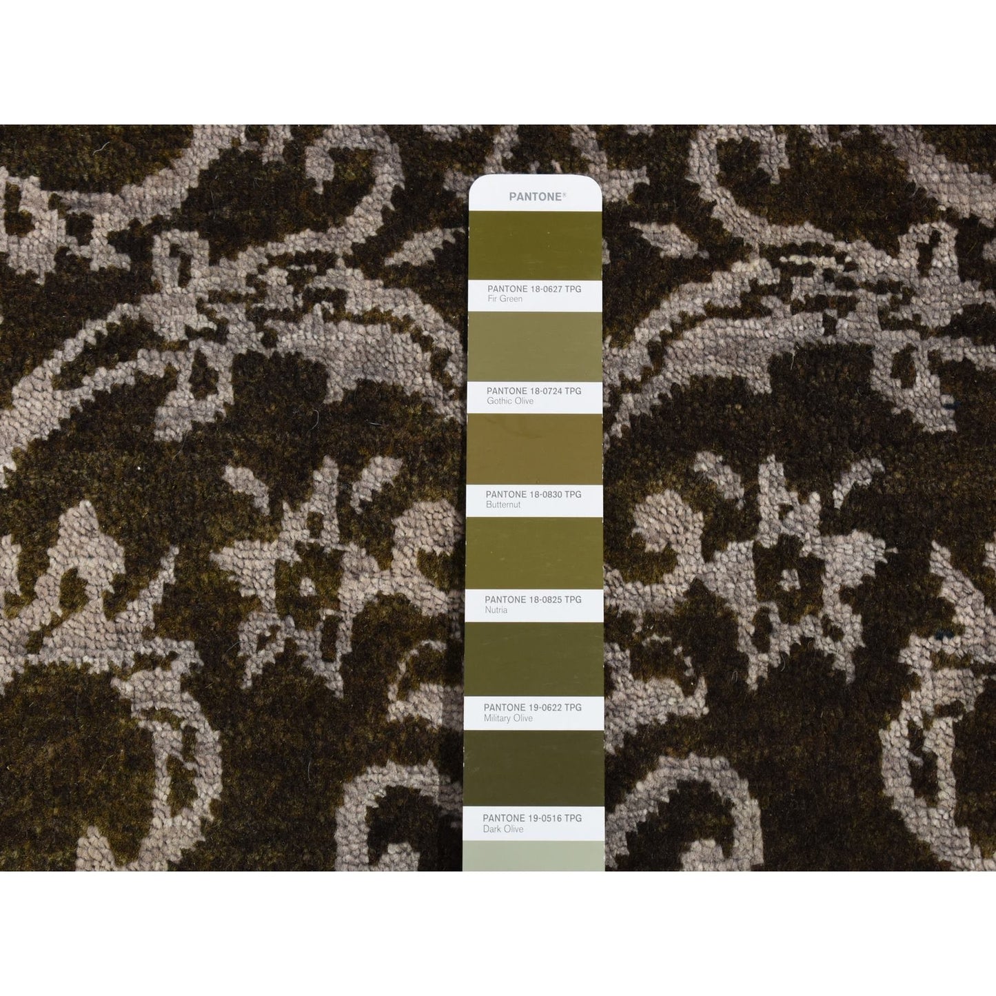 2'4"X9'8" Green Abarasque Motif Design Wool And Silk Handmade Runner Rug
