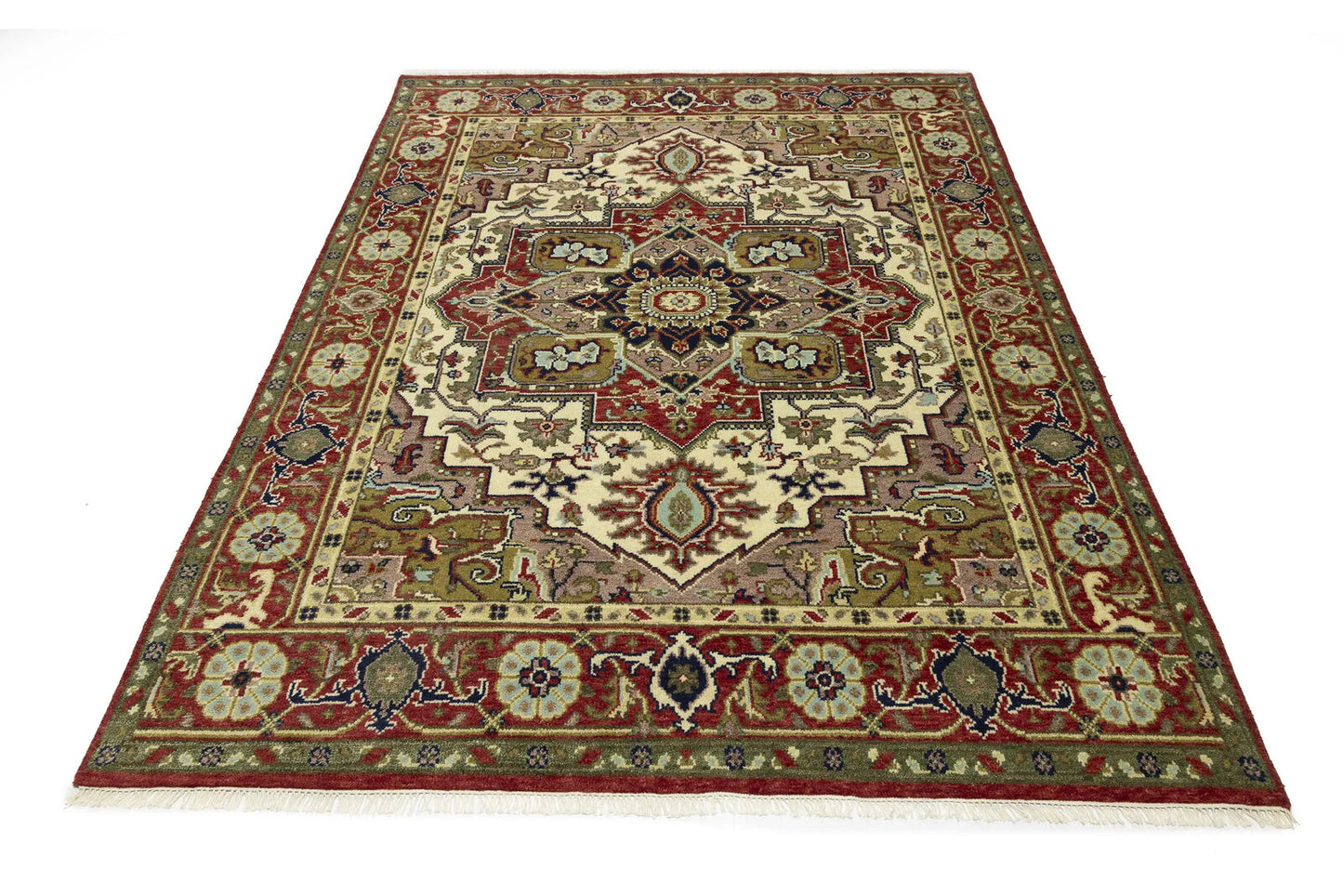 Handmade Scarlet Red Traditional Wool Heriz
