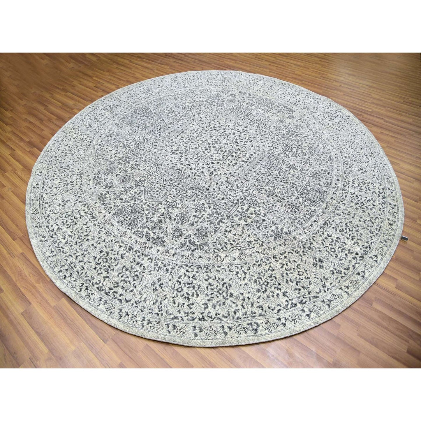 10'X10' Oxford White Hand Knotted Organic Wool Mamluk Dynasty Round Rug