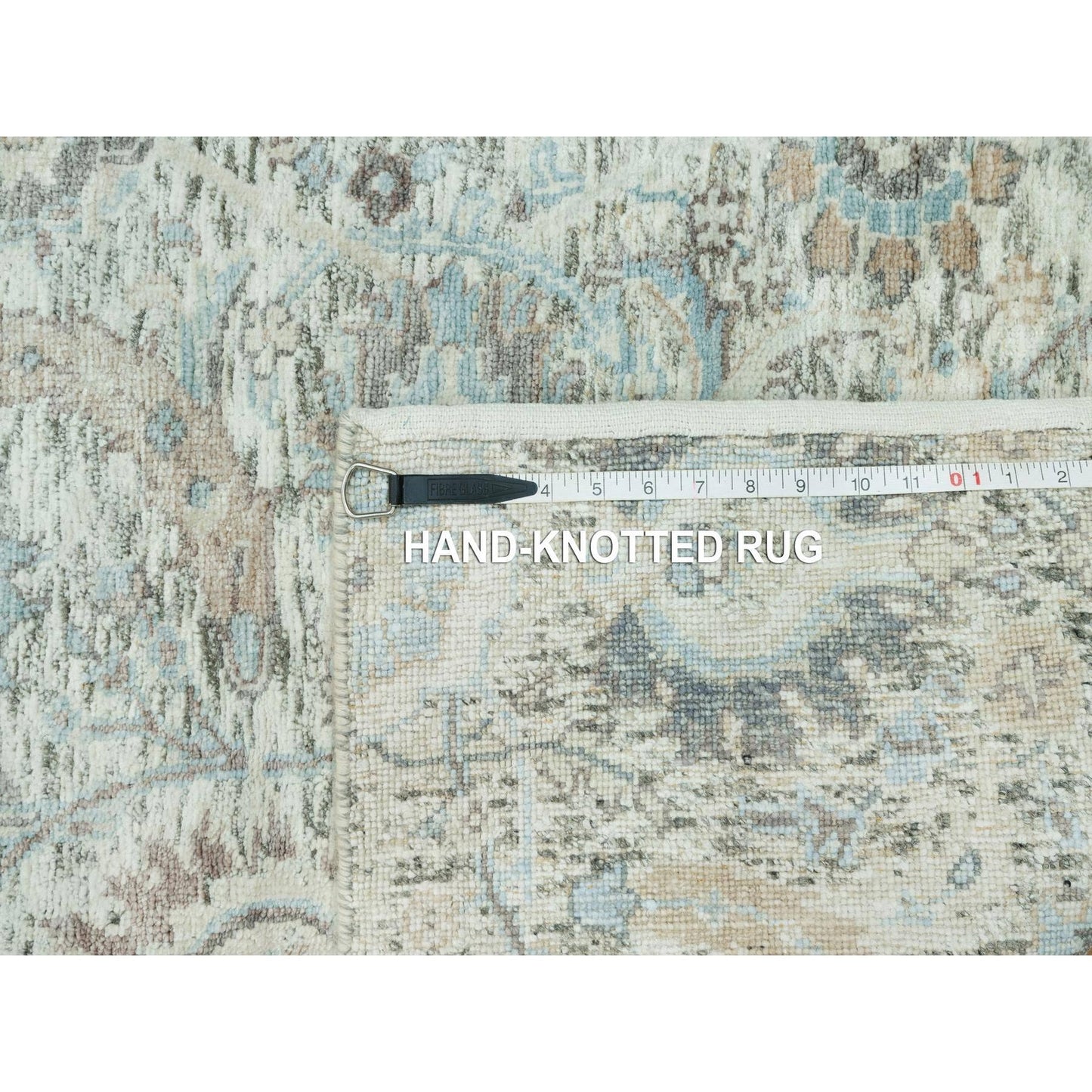 2'5"X10' Pristine White Hand Knotted Silk And Wool Sickle Leaf Runner Rug