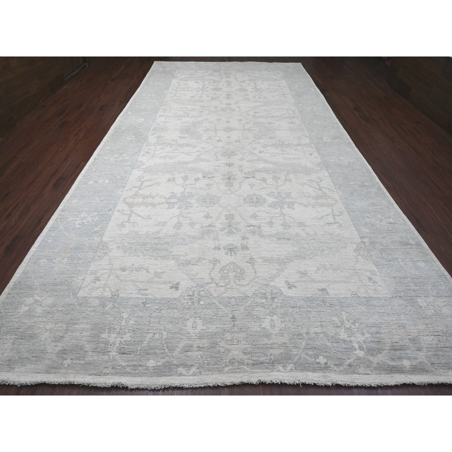 8'10"X17'4" White Afghan Angora Oushak Wool Hand Knotted Oversized Rug