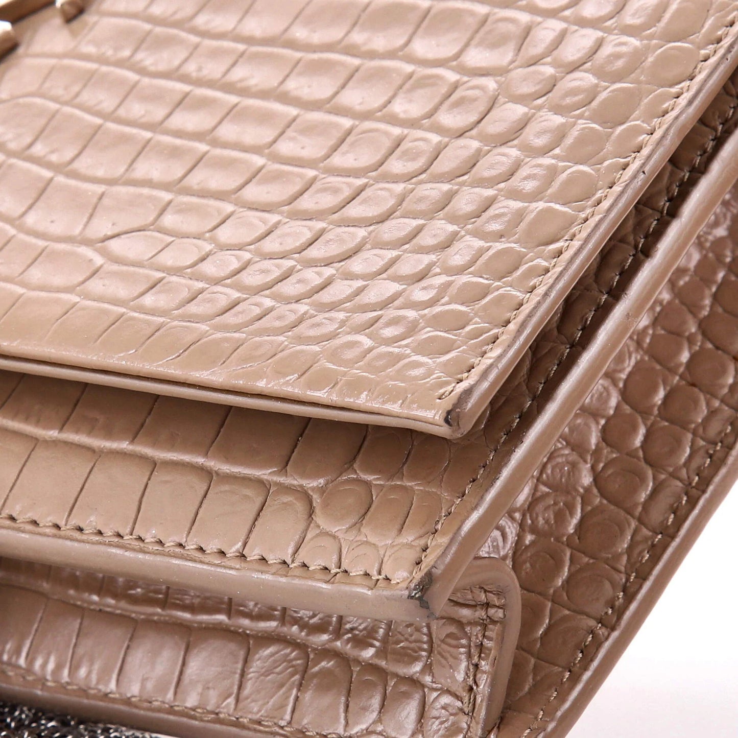 Saint Laurent Classic Monogram Tassel Chain Wallet Crocodile Embossed Leather