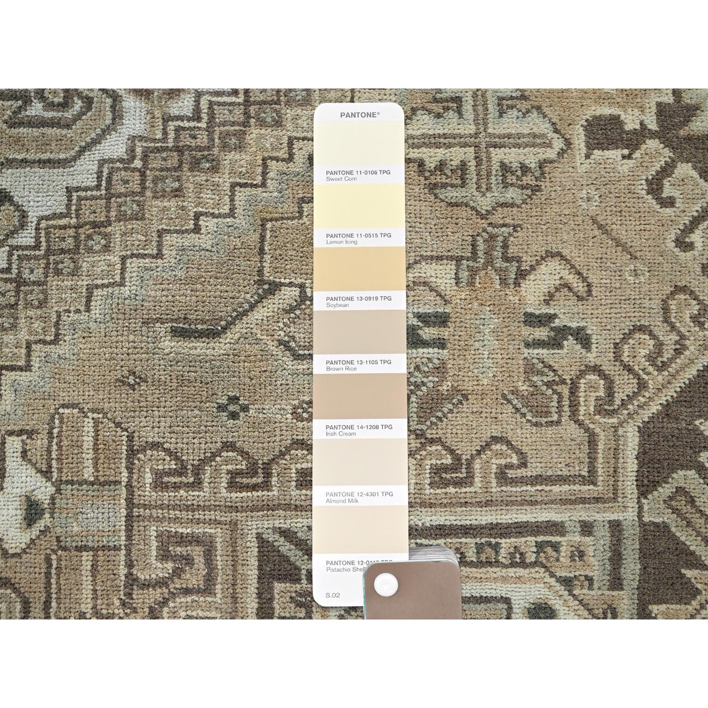 6'7"X9'3" Khaki Brown Vintage Zoroastrian Heris Hand Knotted Pure Wool Rug