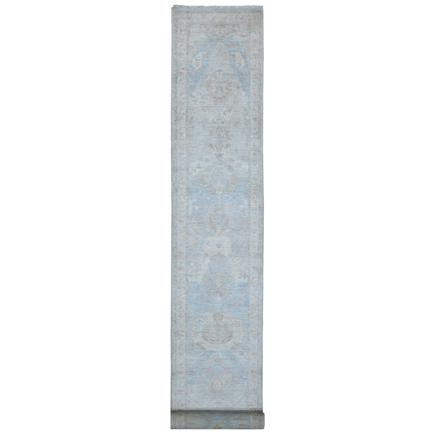 2'6"X18'10" Gray All Over Geometric Leaf Design Xl Runner Oriental Rug