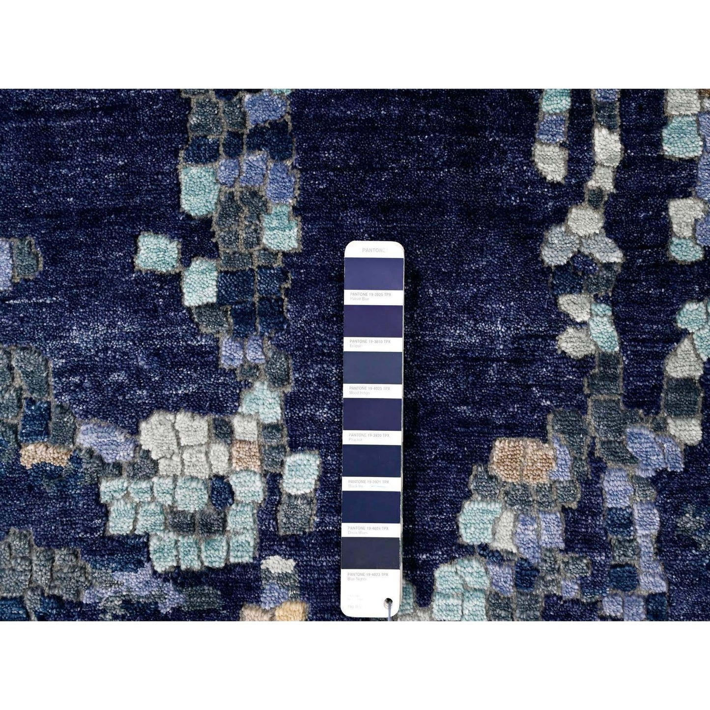 9'10"X9'10" Blue Mosaic Design Wool And Silk Hand Knotted Square Rug