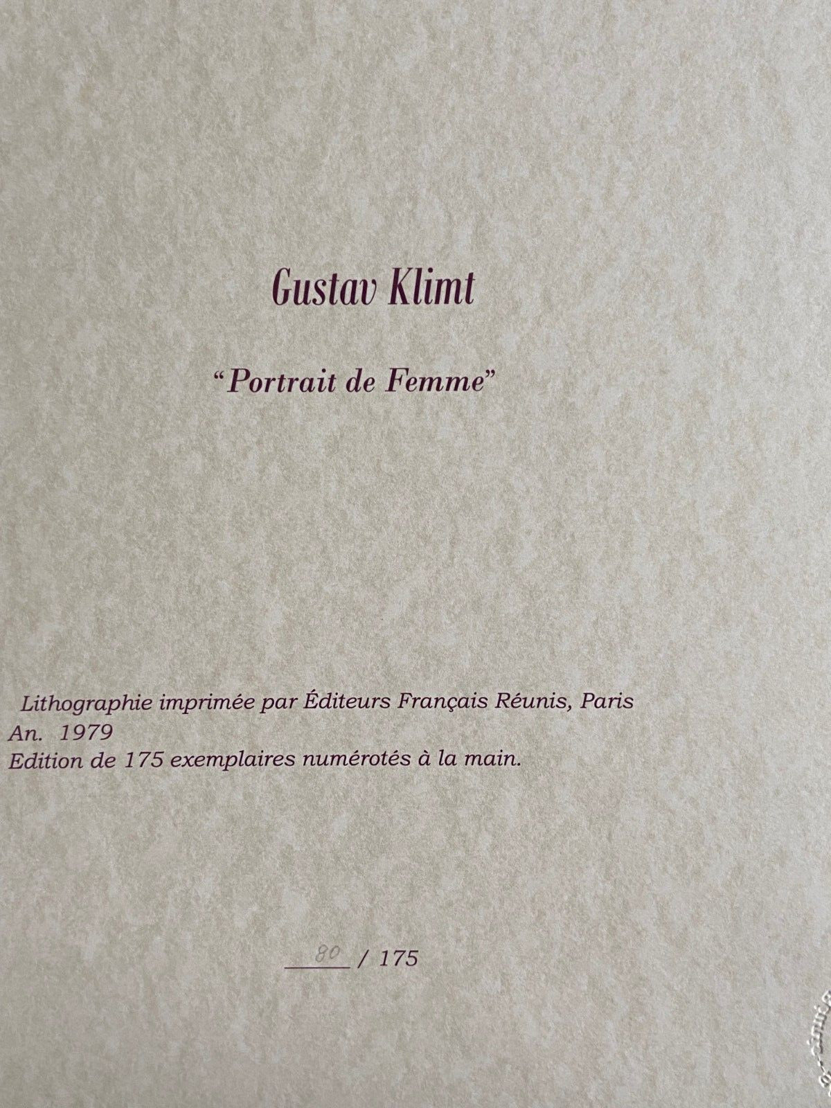 Gustav Klimt Lithograph Coa Numbered Pencil
