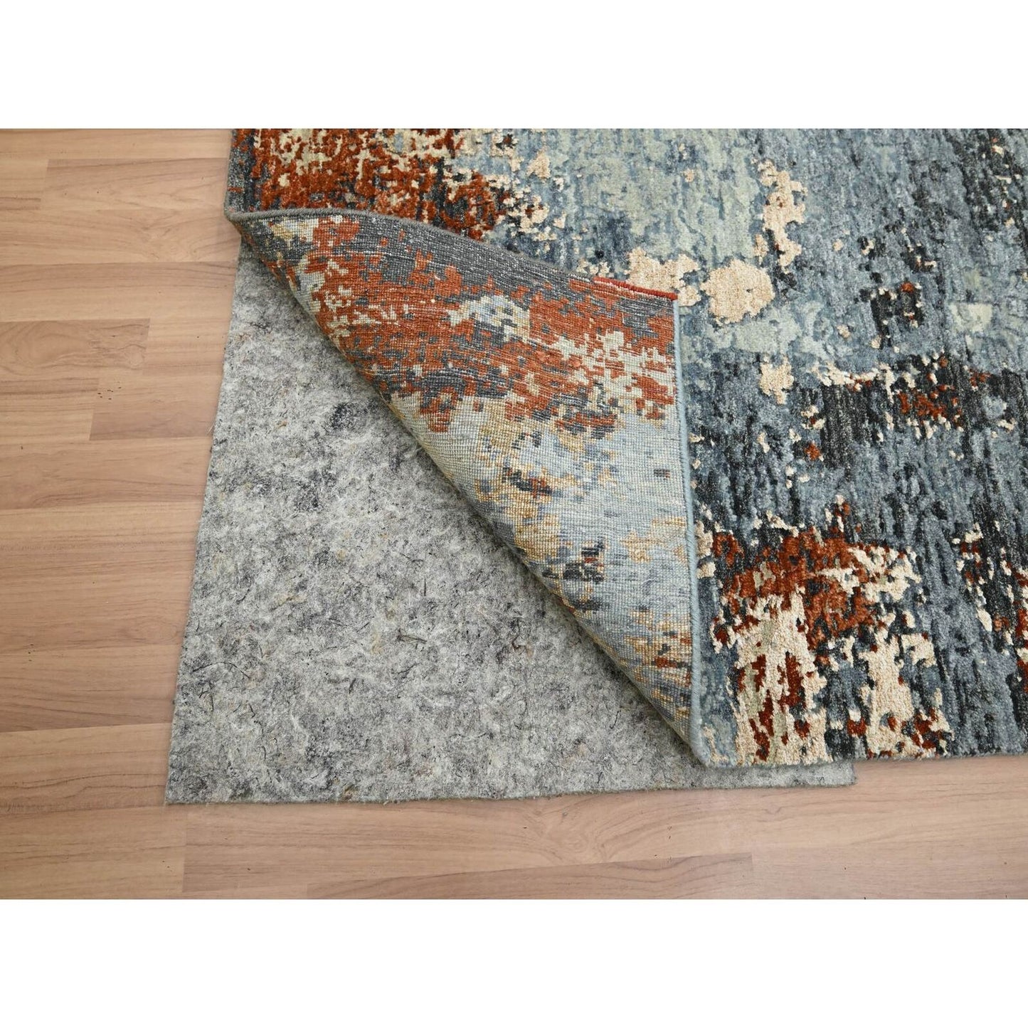 8'1"X10'2" Gray-Beige Abstract Design Pure Wool Hand Knotted Oriental Rug