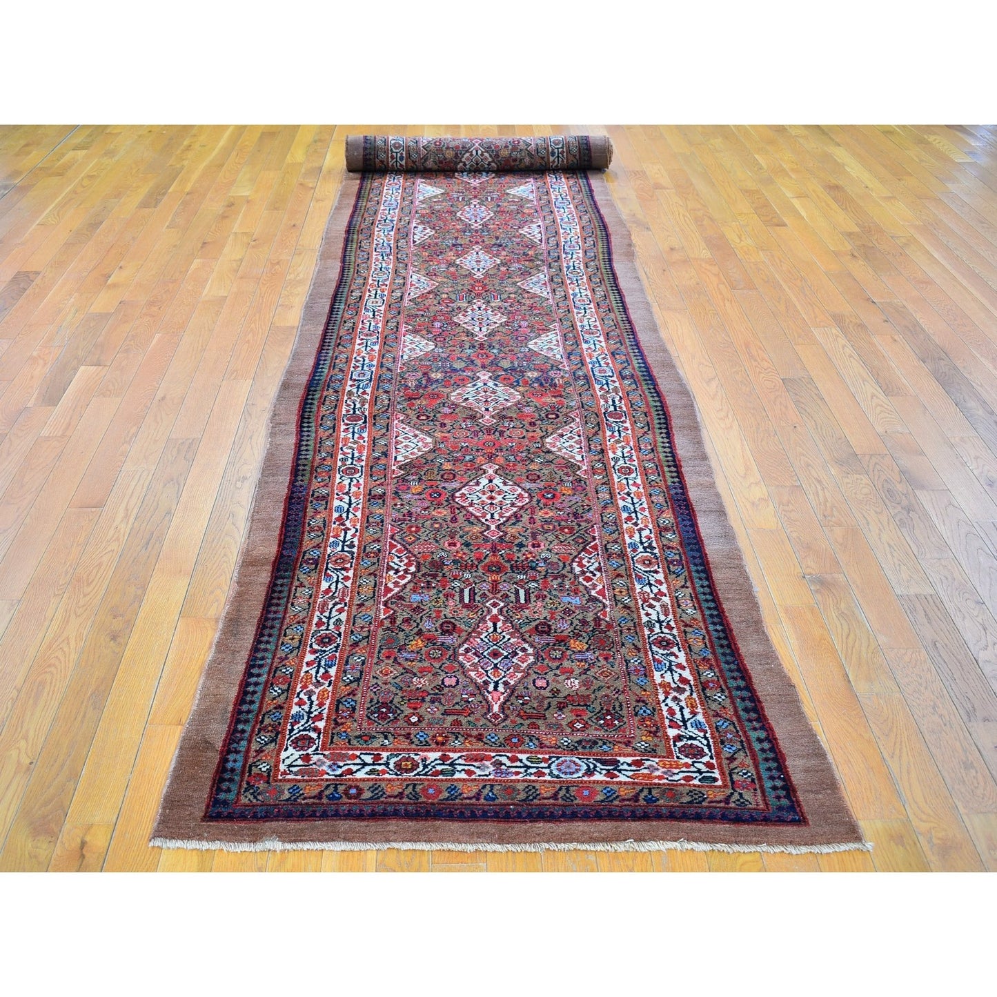 3'6"X17'4" Brown Old Farsian Serrib Xl & Wide Runner Hand Knotted Rug