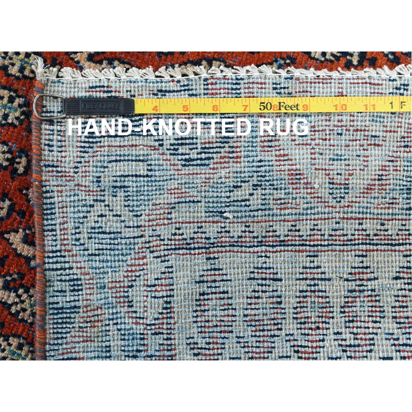 3'7"X9'3" Red Pure Wool Vintage Farsian Hand Knotted Worn Down Runner Rug