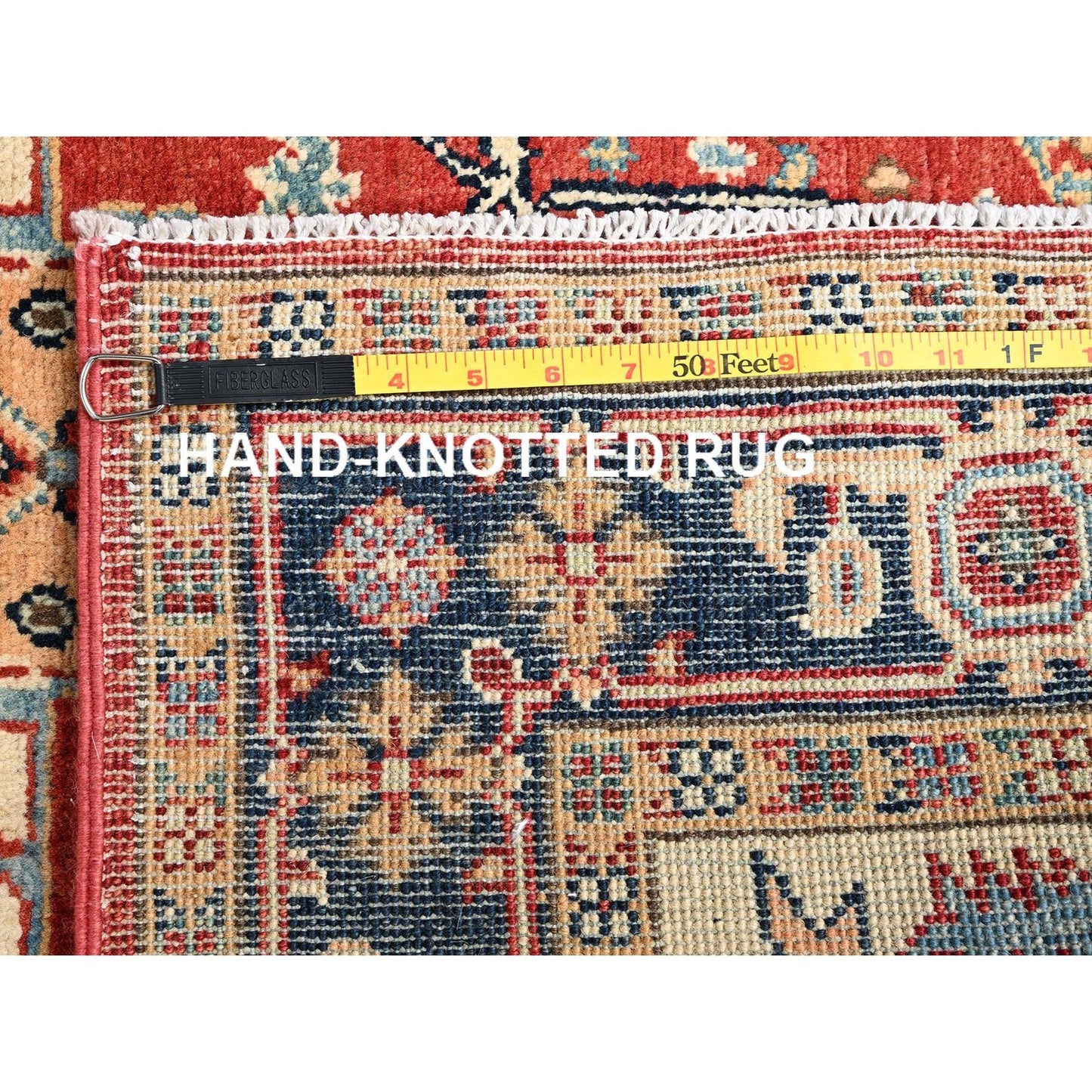 4'X6' Red Hand Knotted Afghan Peshawar With Seeripe Heris Design Wool Rug