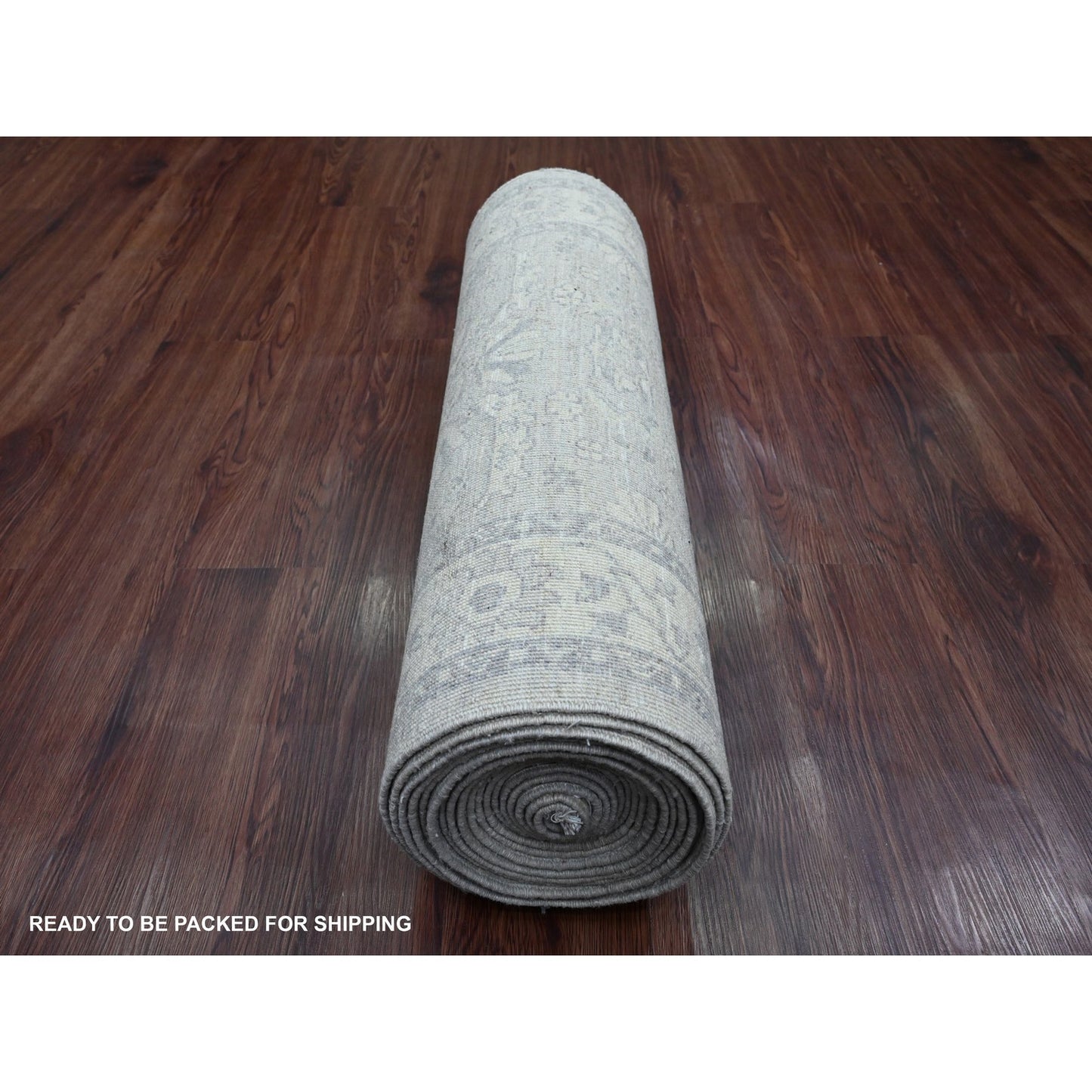 2'7"X23'8" Misty Gray Peshawar Heris Design Wool Hand Knotted Runner Rug