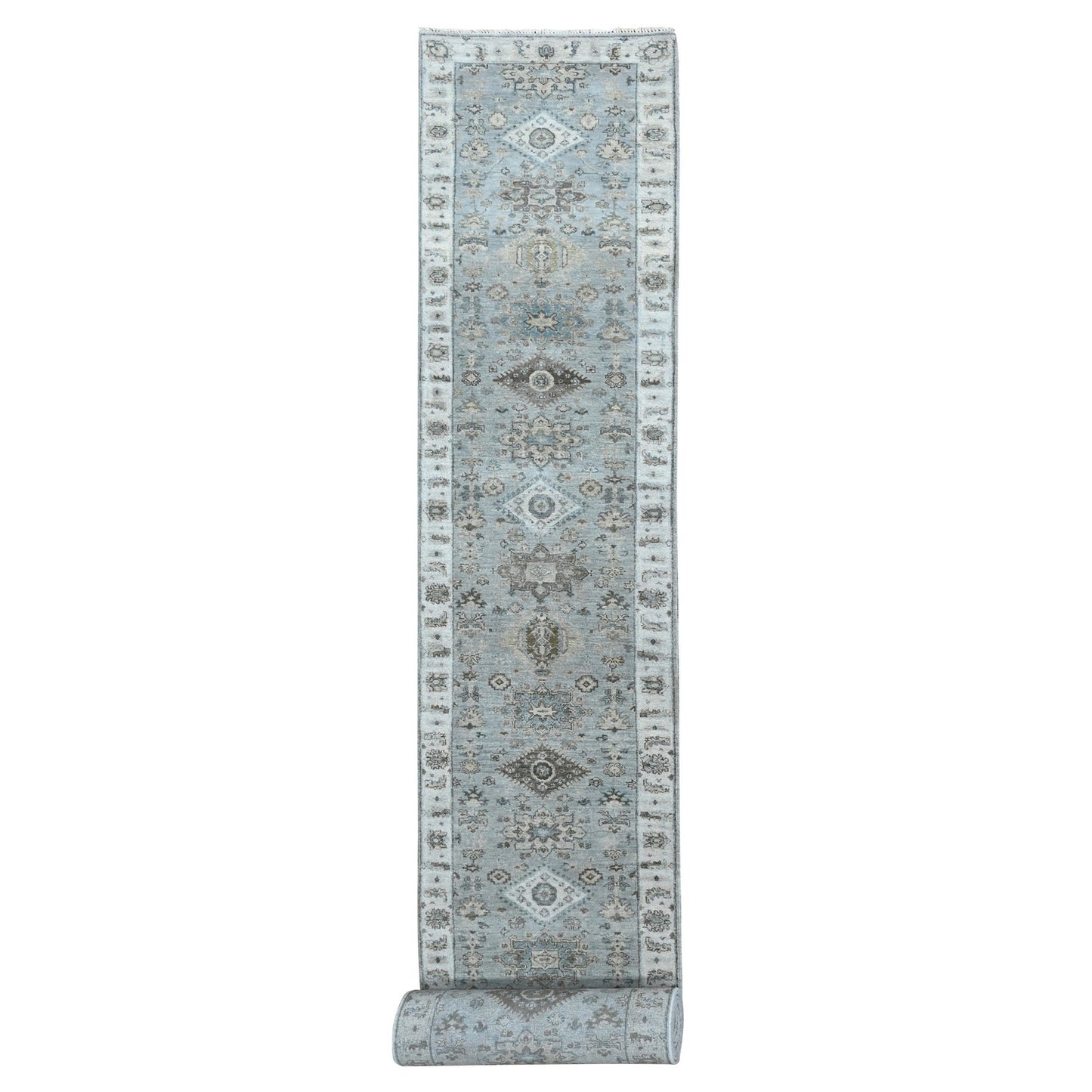 2'9"X21'9" Gray Karjihooz Design Hand Knotted Pure Wool Xl Runner Rug