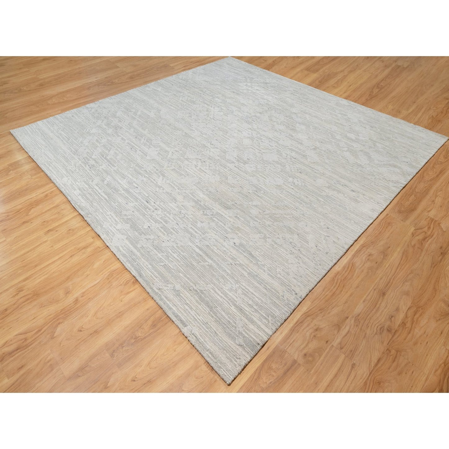 10'X10' Gray Modern Design Undyed Natural Wool Hand Knotted Square Rug