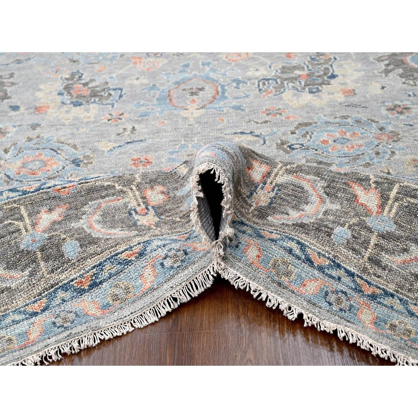 12'X17'9" Harbor Gray Hand Knotted Supple Oushak Wool Oversized Rug