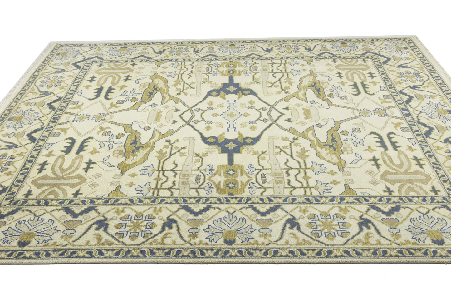 Handmade Oushak Oriental Rug Wool Carpet Floral