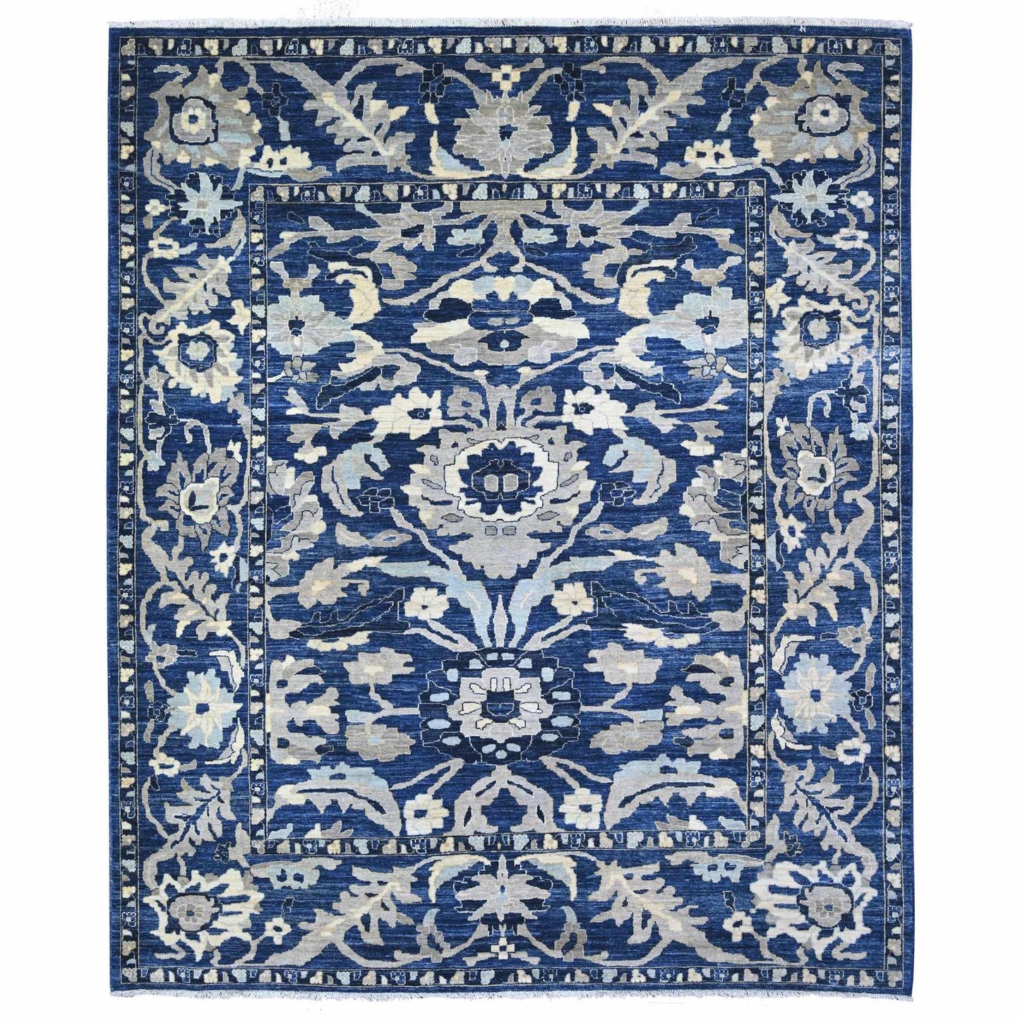8'3"X9'8" Honorable Blue Wool Hand Knotted Peshawar Mahal Design Rug