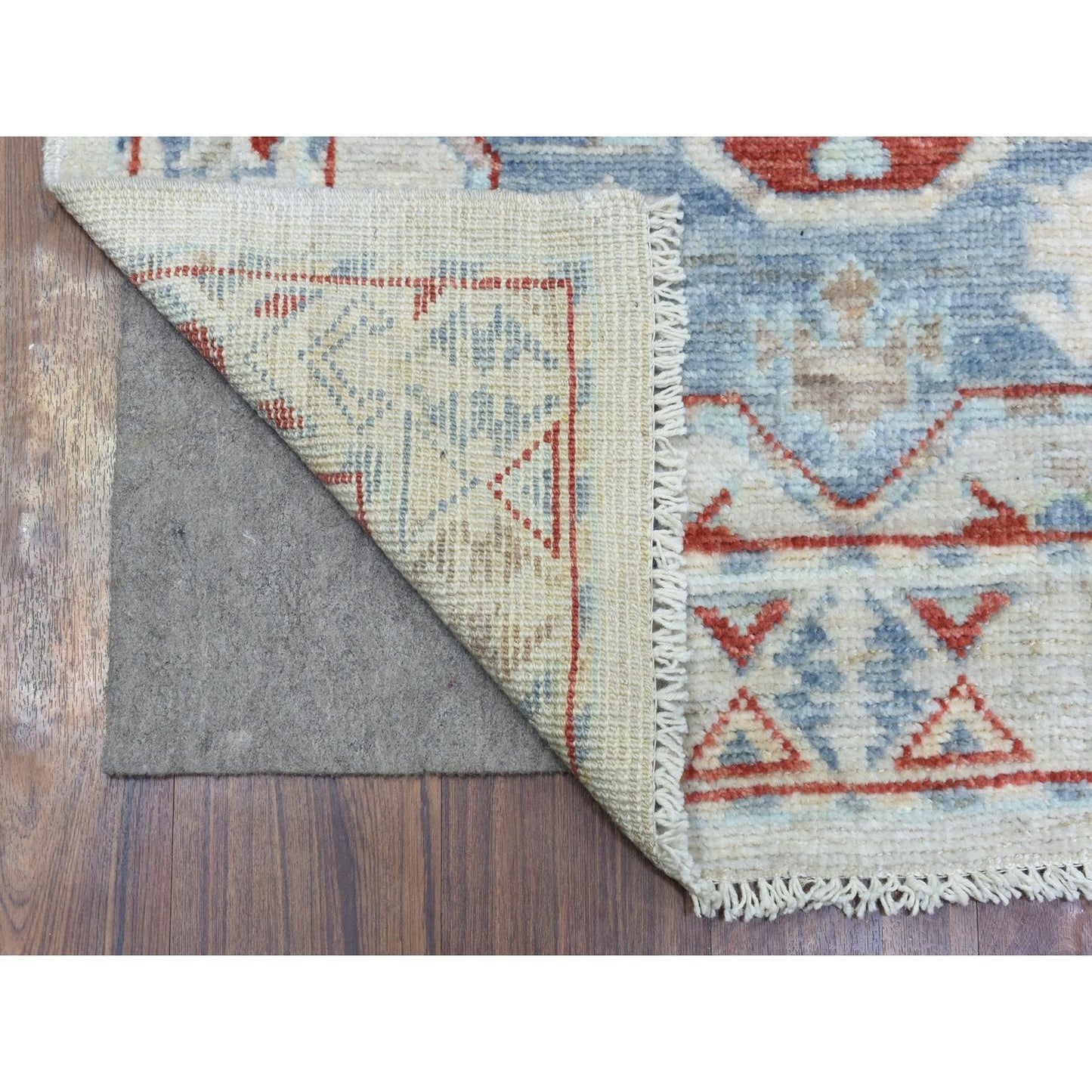 3'1"X10'2" Gray Anatolian Inspired Geometric Hand Knotted Wool Runner Rug