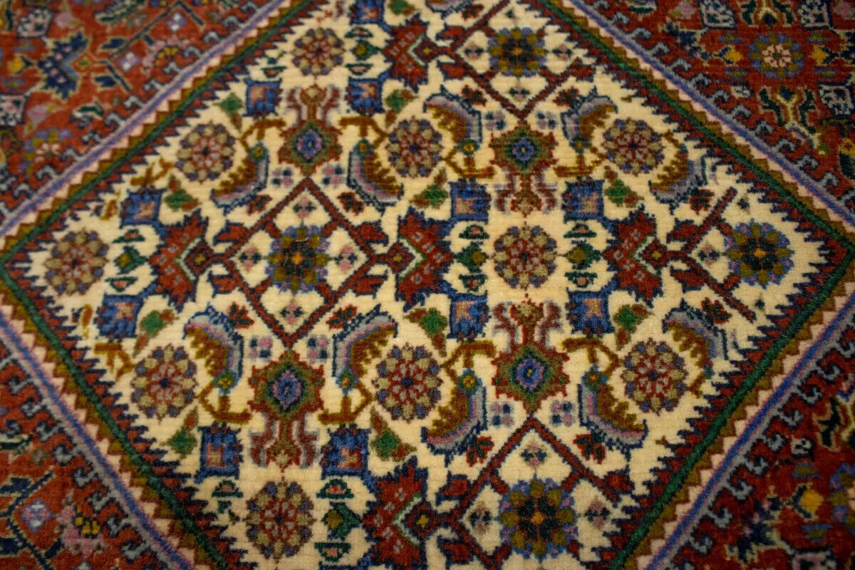 Handmade Oriental Rug Orange-Red Geometric Floral