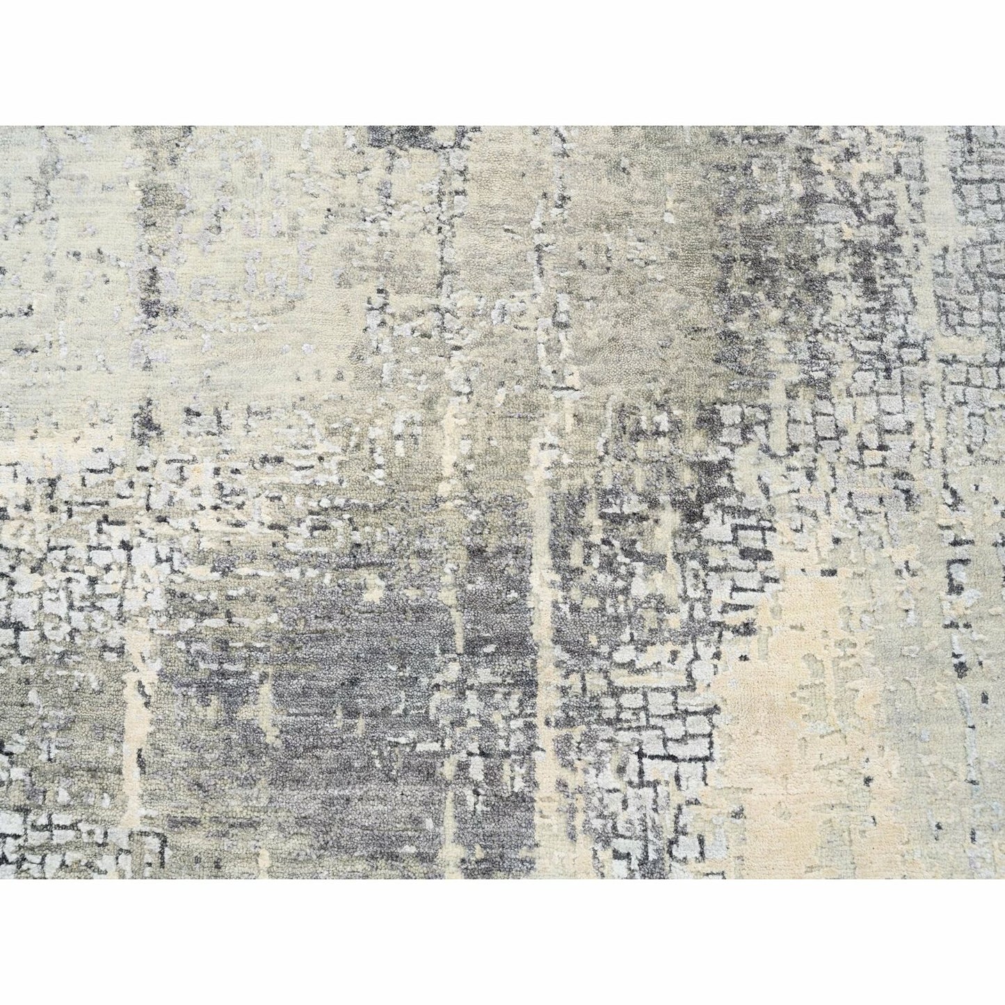 5'10"X5'10" Round Wool-Silk Abstract With Mosaic Design Hand Knotted Rug