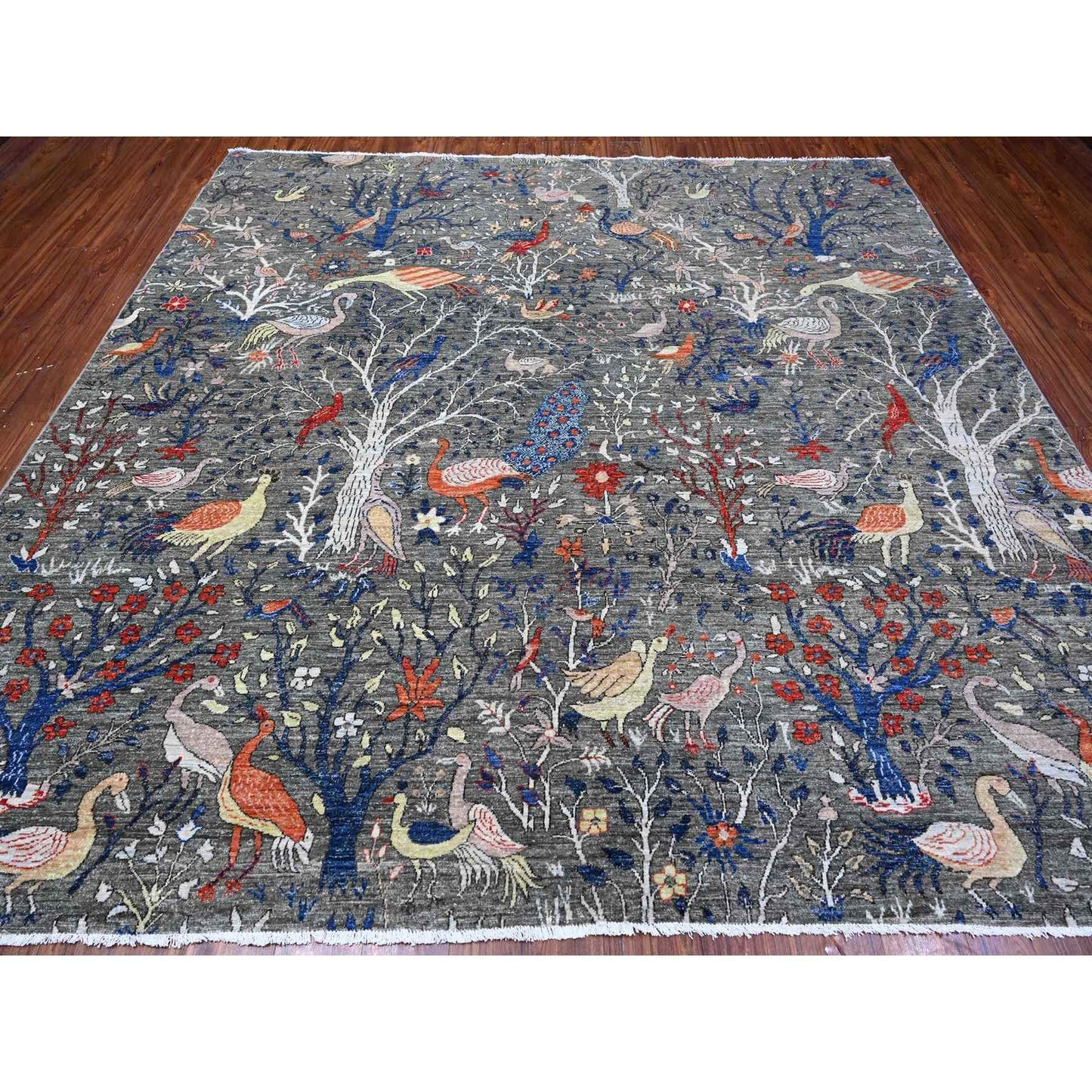 10'X10' Shark Gray Afghan Peshawar Wool Hand Knotted Square Oriental Rug