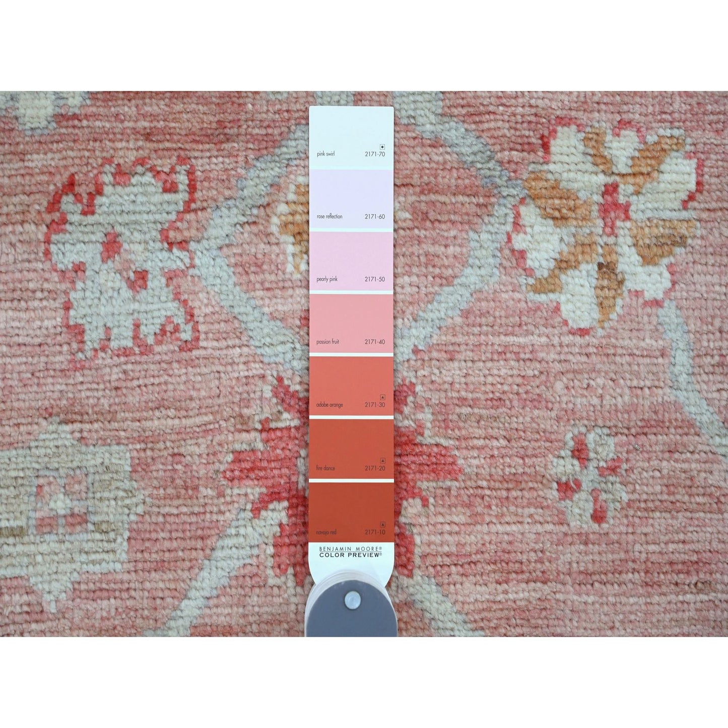 6'2"X9'1" Pink Afghan Angora Oushak Leaf Pattern Hand Knotted Wool Rug
