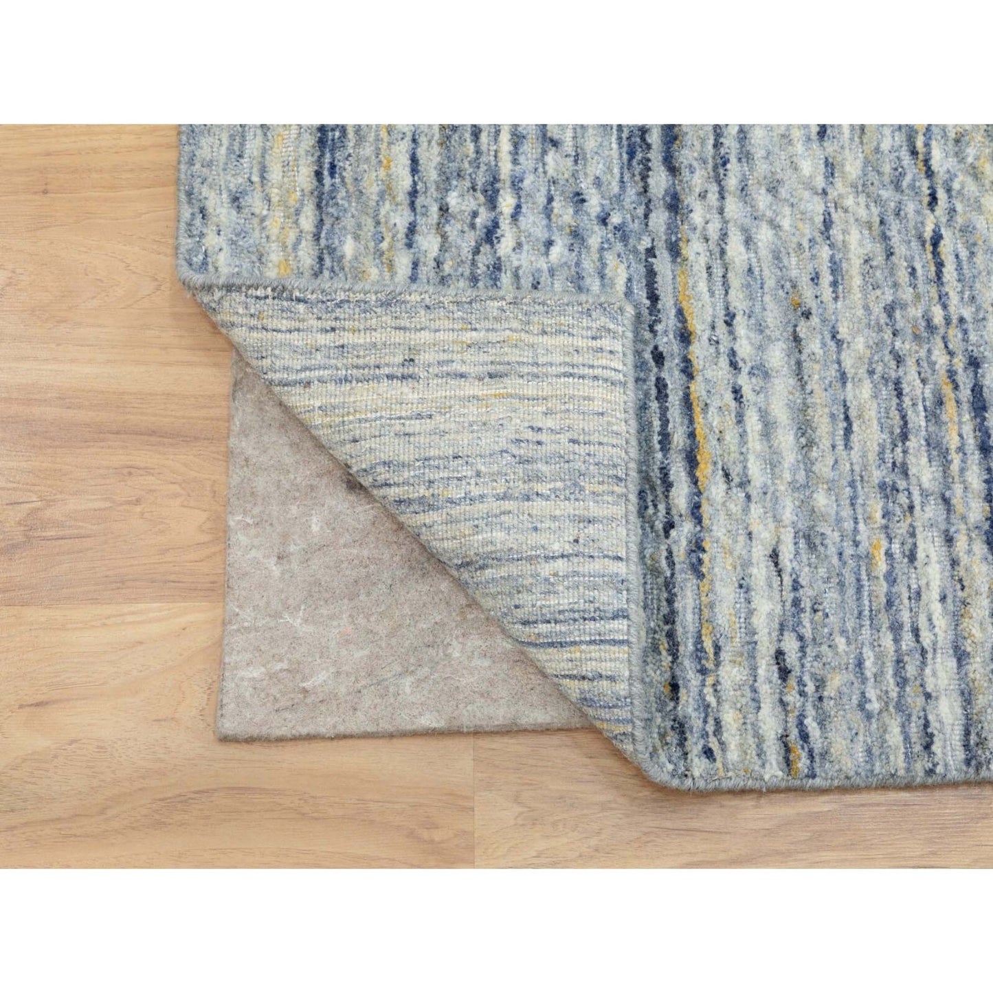 9'X11'10" Blue Hand Loomed Variegated Design Organic Wool Oriental Rug