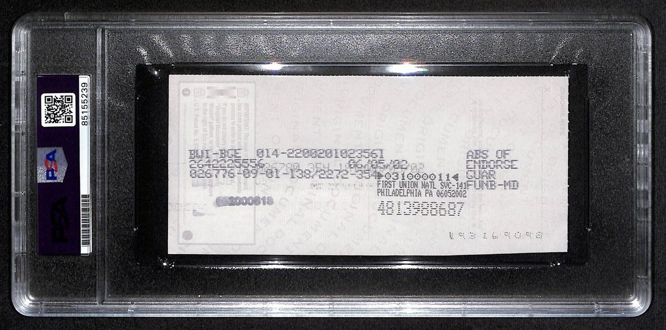 Johnny Unitas Signed 6/1/02 Check Psa/Dna Mint 9