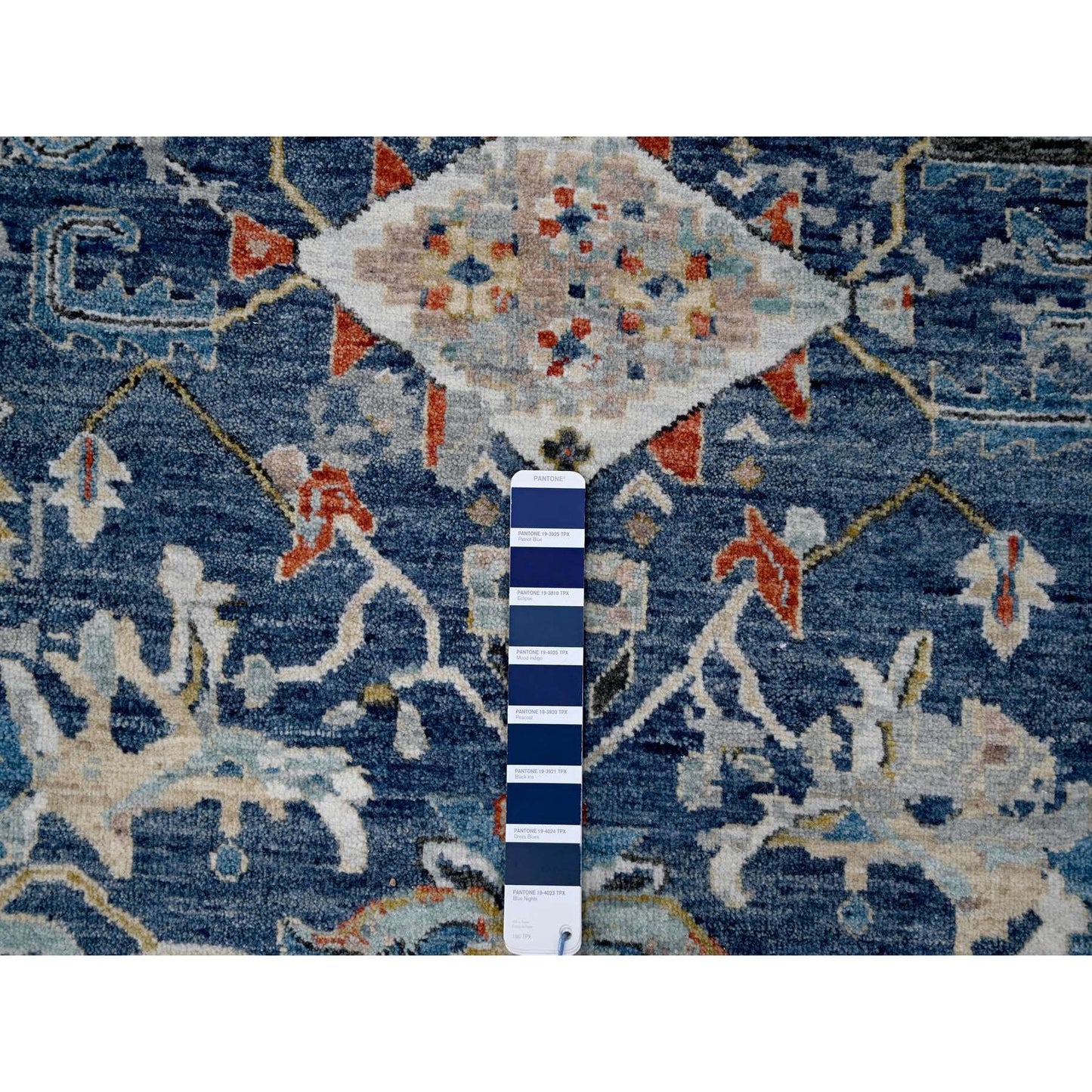 9'X11'10" Dress Blue Erased Heris Design Wool Hand Knotted Oriental Rug