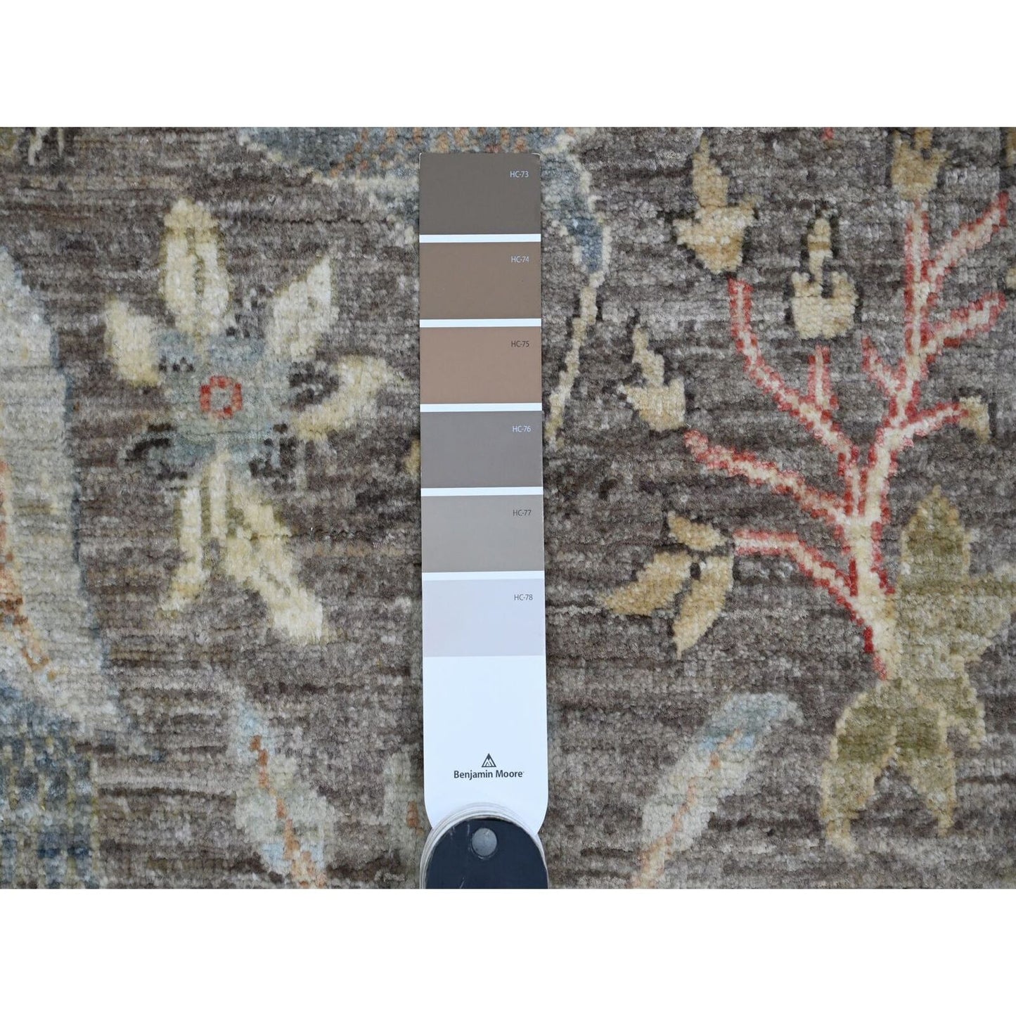 6'X8'10" Cedar Brown Hand Knotted Afghan Peshawar Birds Design Wool Rug