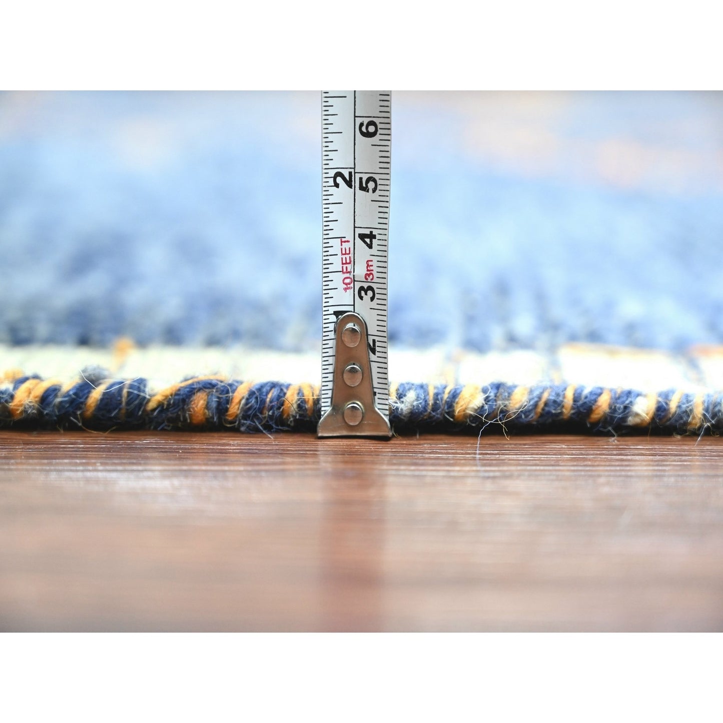 9'X12'5" Blue Moroccan Weave Arts And Crafts Design Hand Knotted Wool Rug