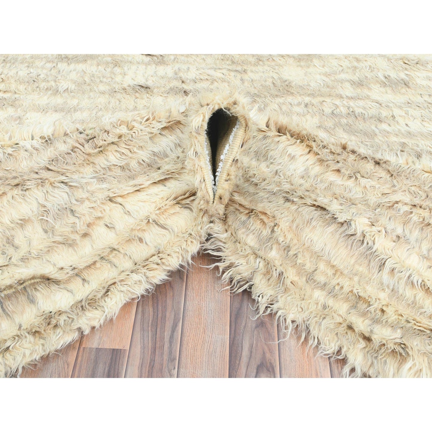 12'4"X18'1" Ivory Pure Wool Hand Knotted Moroccan Berber Oversized Rug