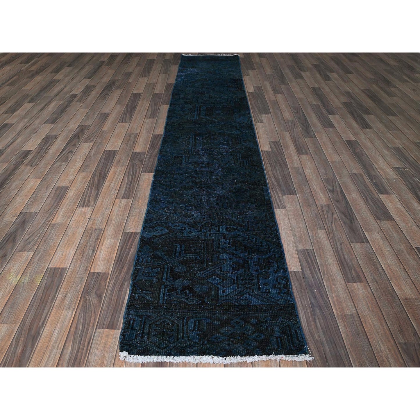 2'3"X11' Navy Overdyed Vintage Zoroastrian Hand Knotted Wool Runner Rug