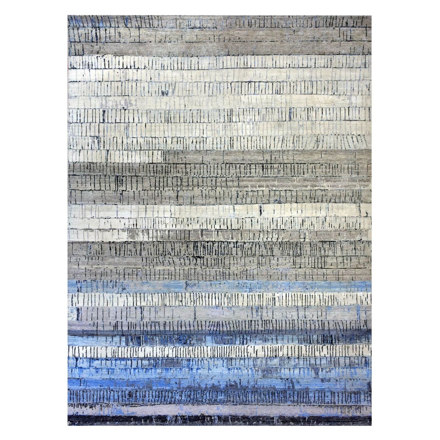 9'X12'5" Gray Brick Design Pure Wool Hand Knotted Oriental Rug