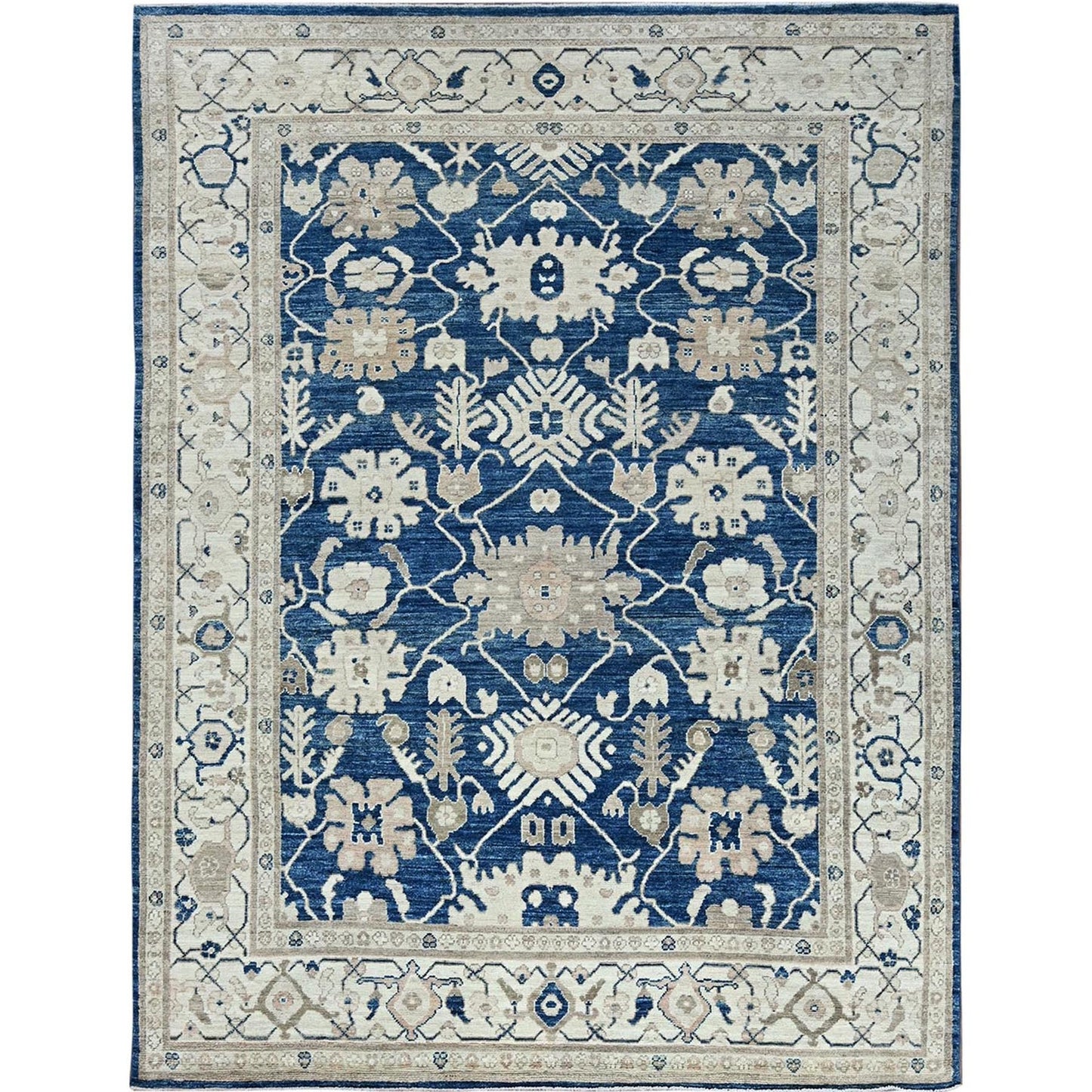 9'X12' Yale Blue Afghan Oushak Supple Collection Soft Wool Hand Knotted Rug